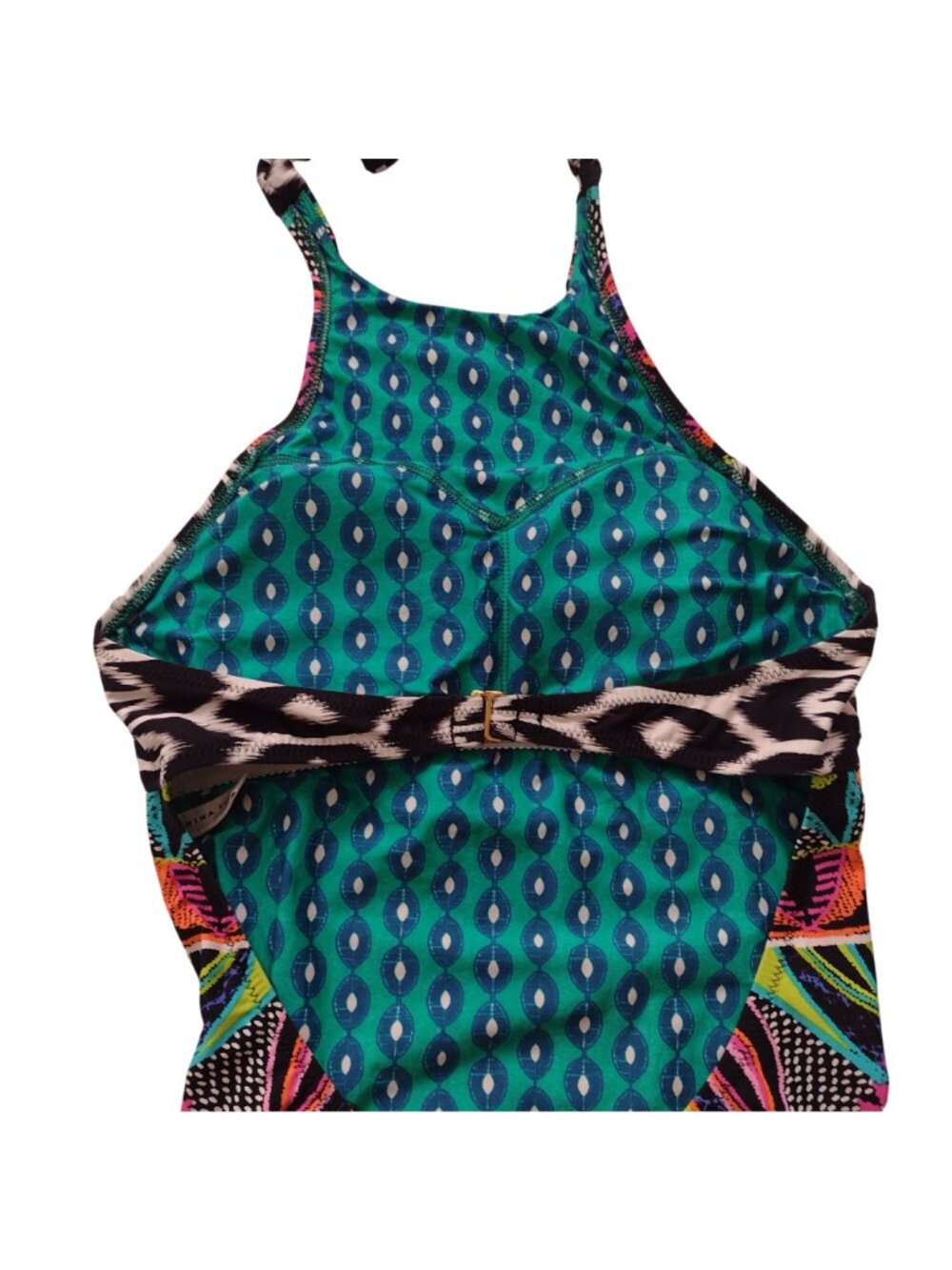 Trina Turk Africana High Neck Swimsuit M Colorful Printed High Leg One Piece - Picture 7 of 11